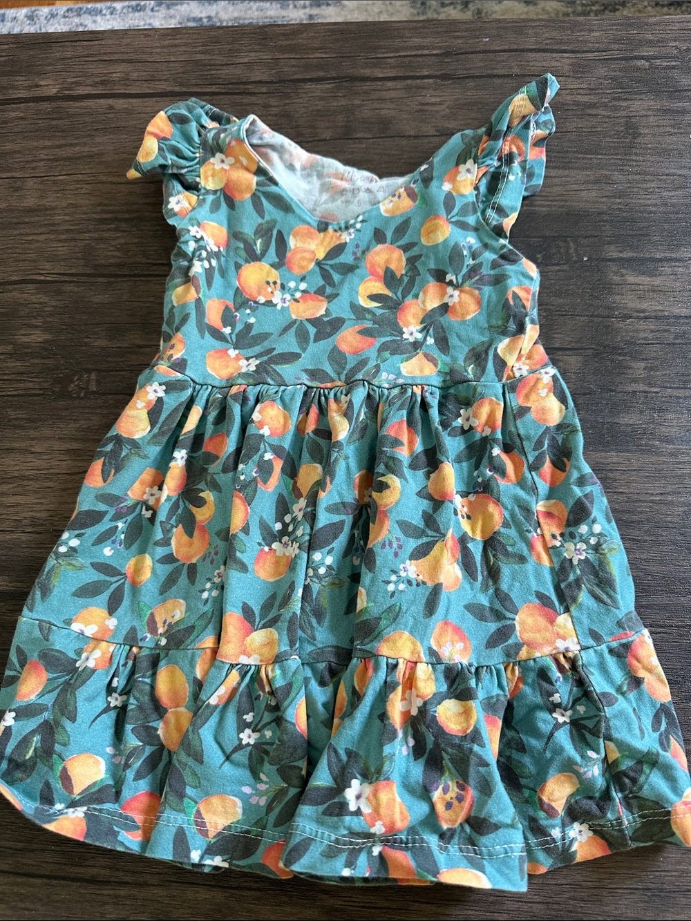 Toddler Teal Dress with Orange Floral Print